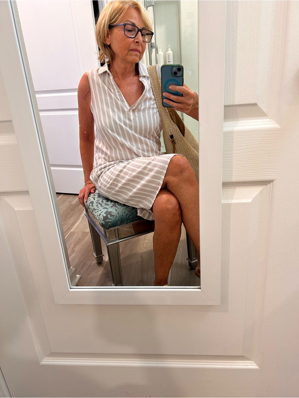 beachlunchlounge Sleeveless Striped Midi Dress in Cream and White